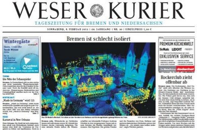 In einer aktuellen Studie haben Forscher der Jacobs     University jetzt ein hochpräzises thermografisches 3D-Modell     der Bremer Innenstadt erstellt. Damit setzten sie das an der     Universität entwickelte ThermalMapper-Verfahren zur     thermografischen 3D-Modellierung von Innenräumen erstmals zur     Analyse von Wärmeverteilung und Wärmeflüssen in einem größeren     Freilandareal ein. Zielsetzung von ThermalMapper ist es,     sogenannte Wärmebrücken, die einen Wärmeverlust an die     Außenwelt verursachen, zu identifizieren, damit über geeignete     Dämmmaßnahmen die Energieeffizienz von Gebäuden verbessert     werden kann.