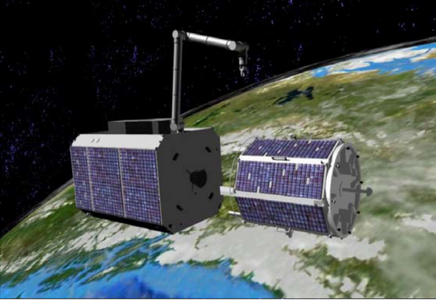 Service satellite in close approach prior to grasping maneuvers (Picture courtesy: DLR. Reference: DEOS Project)
